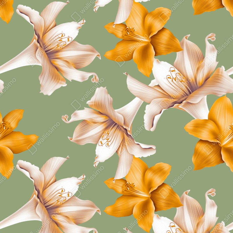Naklejka repozycjonowalna złote lilie wzór botaniczny – Wallissimo® Naklejka repozycjonowalna złote lilie wzór botaniczny – Wallissimo®