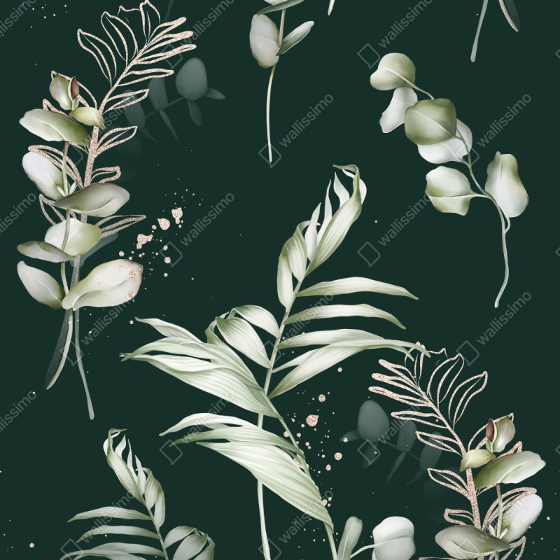 Naklejka repozycjonowalna wzór eukaliptusa ze złotymi akcentami – Wallissimo® Naklejka repozycjonowalna wzór eukaliptusa ze złotymi akcentami – Wallissimo®