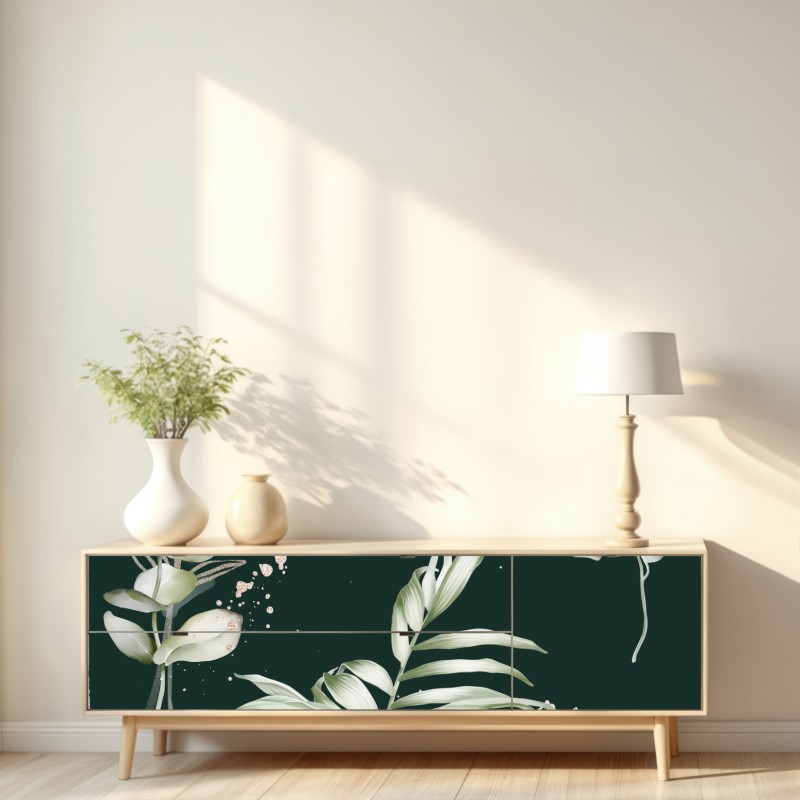 Naklejka repozycjonowalna wzór eukaliptusa ze złotymi akcentami – Wallissimo® Naklejka repozycjonowalna wzór eukaliptusa ze złotymi akcentami – Wallissimo®