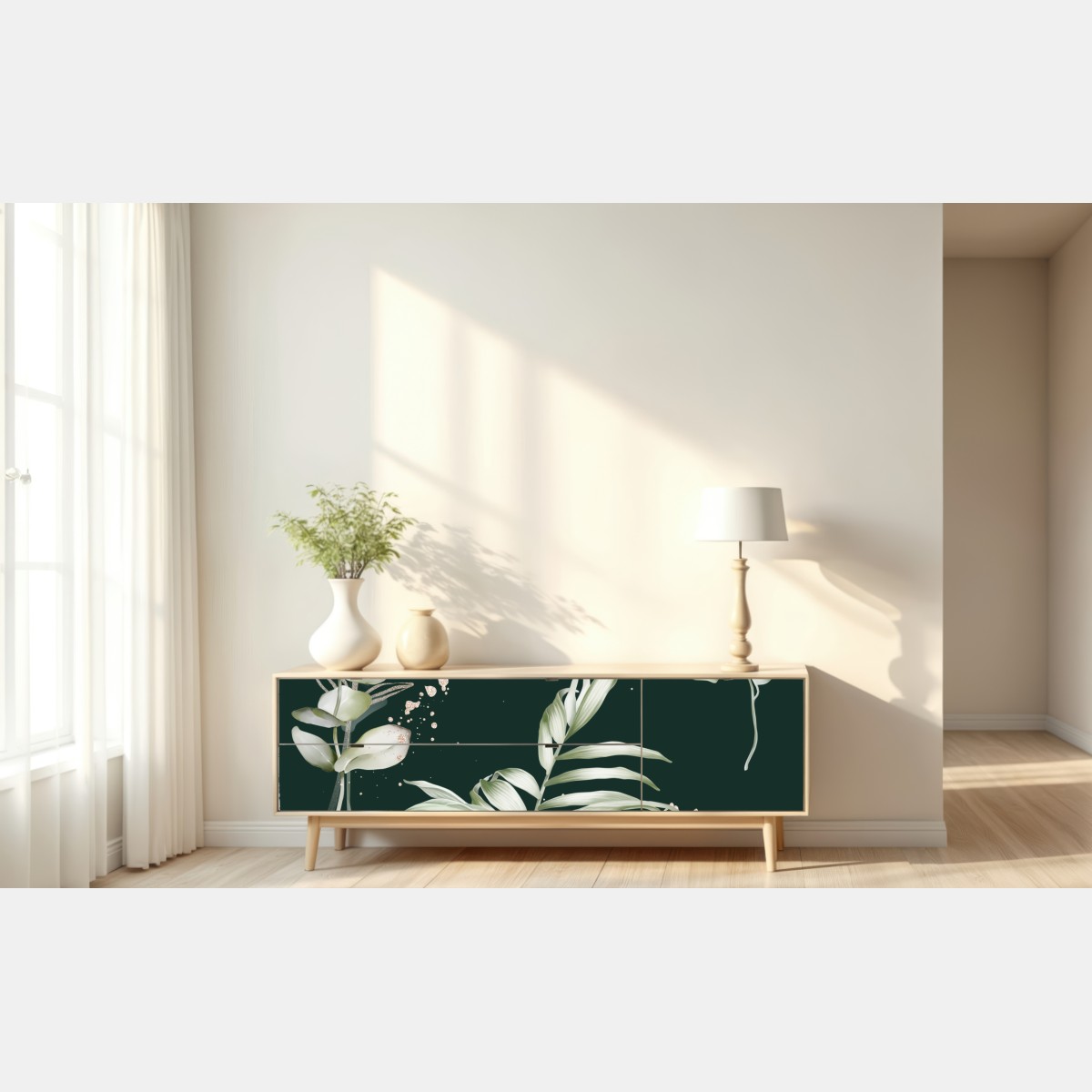 Naklejka repozycjonowalna wzór eukaliptusa ze złotymi akcentami – Wallissimo® Naklejka repozycjonowalna wzór eukaliptusa ze złotymi akcentami – Wallissimo®