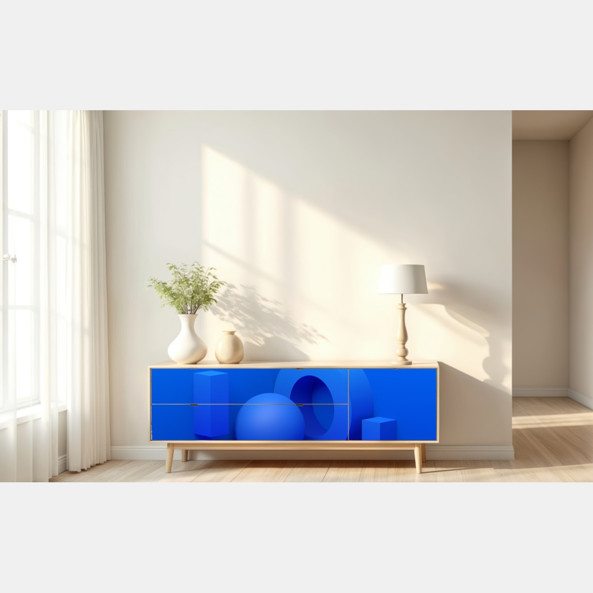 Naklejka repozycjonowalna niebieska geometryczna kompozycja 3d – Wallissimo® Naklejka repozycjonowalna niebieska geometryczna kompozycja 3d – Wallissimo®