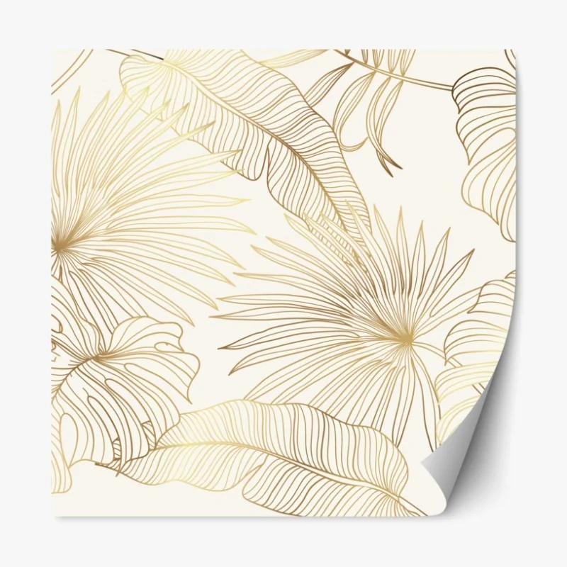 Naklejka repozycjonowalna złote tropikalne liście na beżowym tle