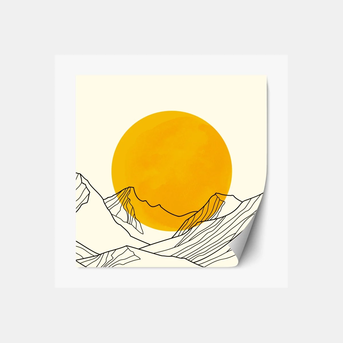 Naklejka repozycjonowalna złote słońce nad minimalistycznymi górami – Wallissimo® Naklejka repozycjonowalna złote słońce nad minimalistycznymi górami – Wallissimo®