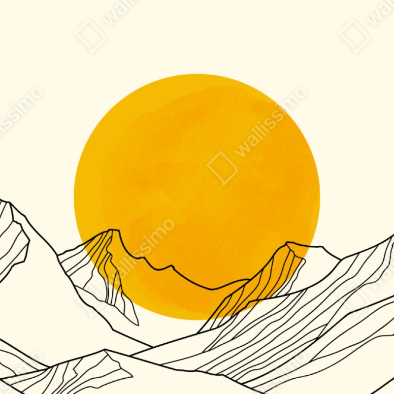 Naklejka repozycjonowalna złote słońce nad minimalistycznymi górami – Wallissimo® Naklejka repozycjonowalna złote słońce nad minimalistycznymi górami – Wallissimo®