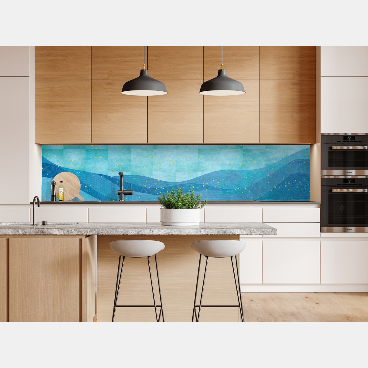 Naklejka repozycjonowalna turkusowe fale abstrakcyjna kompozycja – Wallissimo® Naklejka repozycjonowalna turkusowe fale abstrakcyjna kompozycja – Wallissimo®