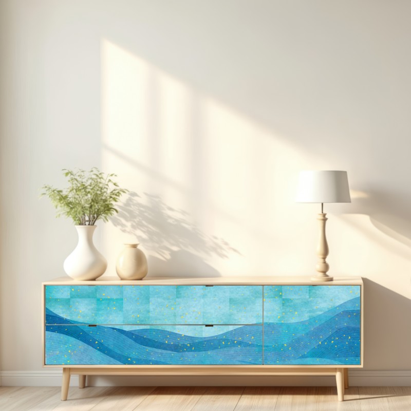 Naklejka repozycjonowalna turkusowe fale abstrakcyjna kompozycja – Wallissimo® Naklejka repozycjonowalna turkusowe fale abstrakcyjna kompozycja – Wallissimo®