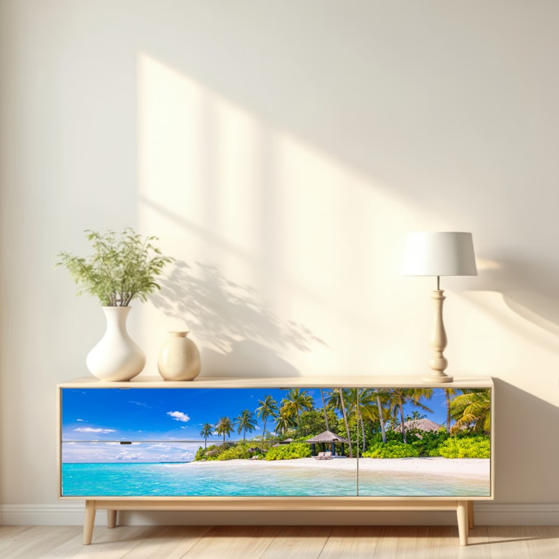 Naklejka repozycjonowalna tropikalna turkusowa plaża – Wallissimo® Naklejka repozycjonowalna tropikalna turkusowa plaża – Wallissimo®