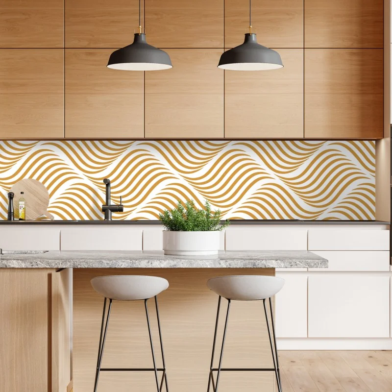 Naklejka repozycjonowalna złoty wzór falowy do dekoracji ściennej – Wallissimo® Naklejka repozycjonowalna złoty wzór falowy do dekoracji ściennej – Wallissimo®