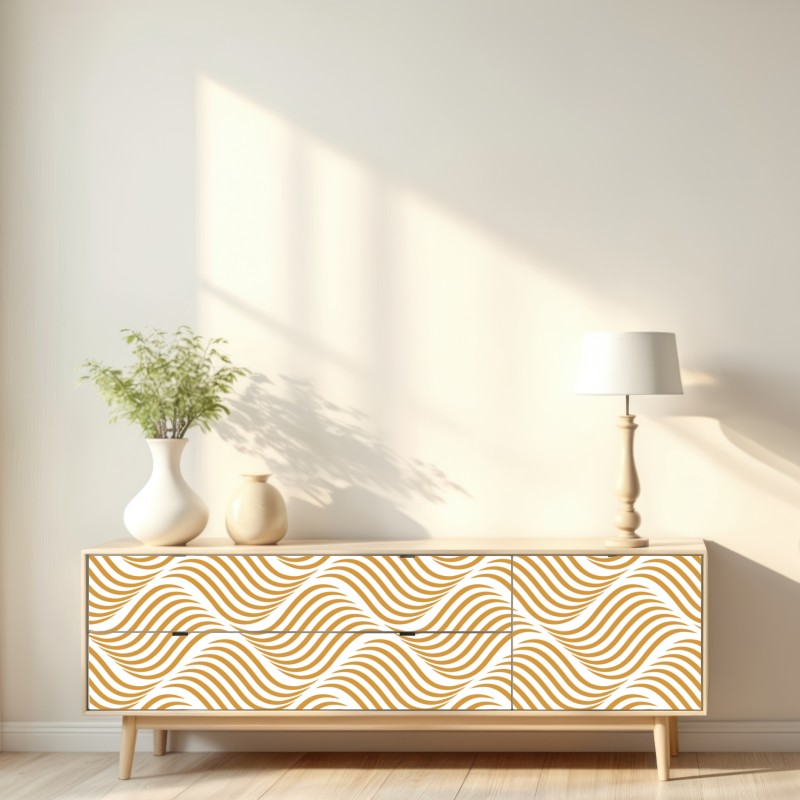 Naklejka repozycjonowalna złoty wzór falowy do dekoracji ściennej – Wallissimo® Naklejka repozycjonowalna złoty wzór falowy do dekoracji ściennej – Wallissimo®