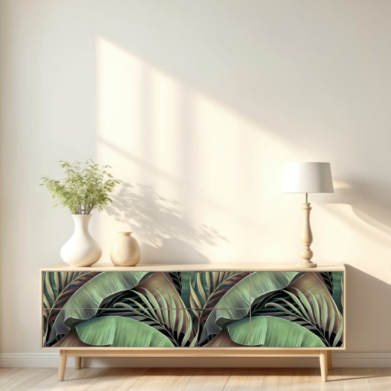 Naklejka repozycjonowalna wzór tropikalnych liści – Wallissimo® Naklejka repozycjonowalna wzór tropikalnych liści – Wallissimo®