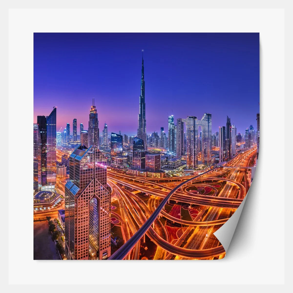 Naklejka repozycjonowalna Dubaj nocą: panorama miejskich świateł – Wallissimo® Naklejka repozycjonowalna Dubaj nocą: panorama miejskich świateł – Wallissimo®