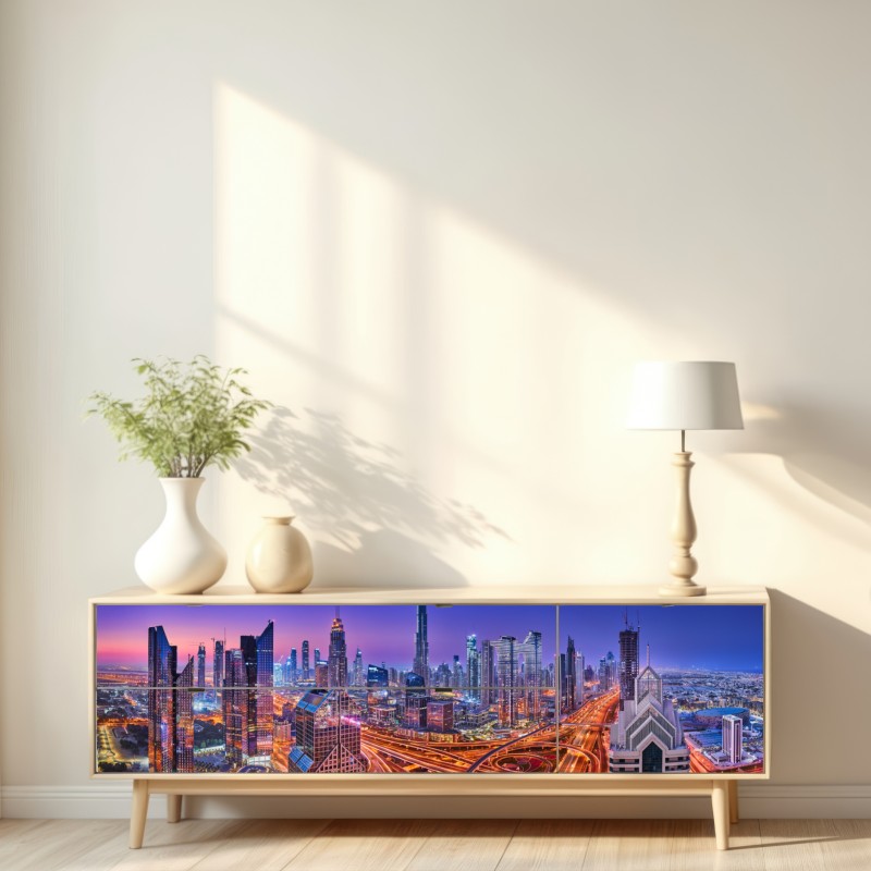 Naklejka repozycjonowalna Dubaj nocą: panorama miejskich świateł – Wallissimo® Naklejka repozycjonowalna Dubaj nocą: panorama miejskich świateł – Wallissimo®