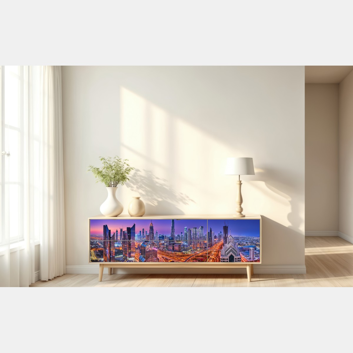 Naklejka repozycjonowalna Dubaj nocą: panorama miejskich świateł – Wallissimo® Naklejka repozycjonowalna Dubaj nocą: panorama miejskich świateł – Wallissimo®