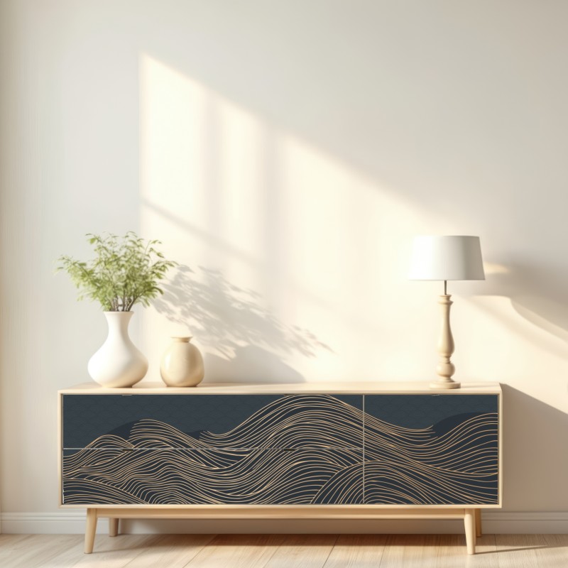 Naklejka repozycjonowalna złote fale w japońskim stylu – Wallissimo® Naklejka repozycjonowalna złote fale w japońskim stylu – Wallissimo®