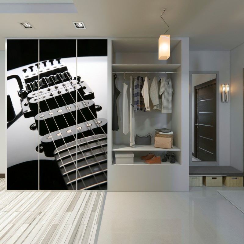 Naklejka na szafę zbliżenie czarnej gitary elektrycznej – Wallissimo® Naklejka na szafę zbliżenie czarnej gitary elektrycznej – Wallissimo®