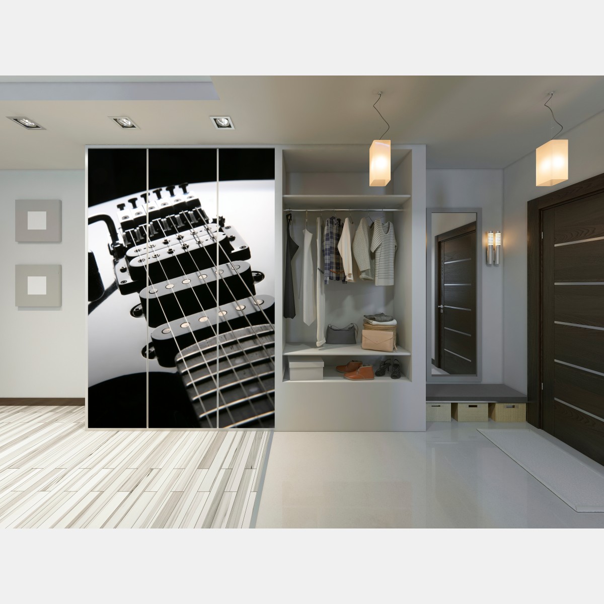 Naklejka na szafę zbliżenie czarnej gitary elektrycznej – Wallissimo® Naklejka na szafę zbliżenie czarnej gitary elektrycznej – Wallissimo®