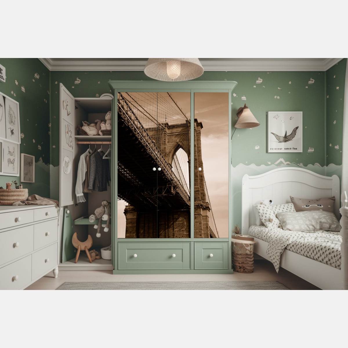 Naklejka na szafę sepia widok na Most Brookliński – Wallissimo® Naklejka na szafę sepia widok na Most Brookliński – Wallissimo®