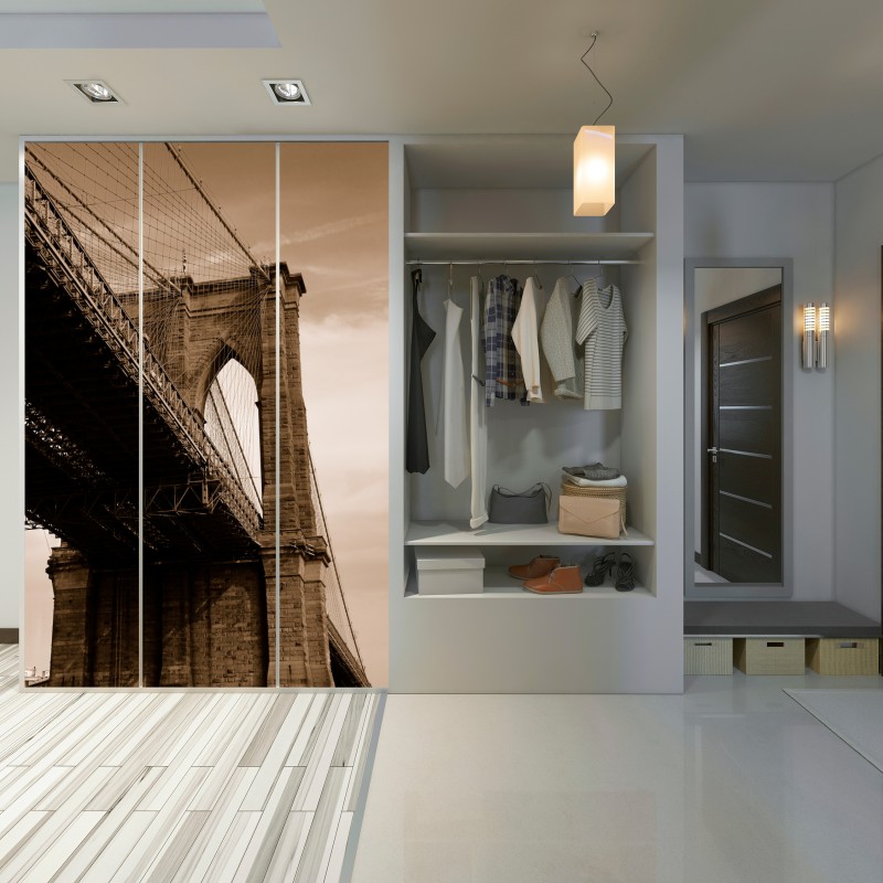 Naklejka na szafę sepia widok na Most Brookliński – Wallissimo® Naklejka na szafę sepia widok na Most Brookliński – Wallissimo®