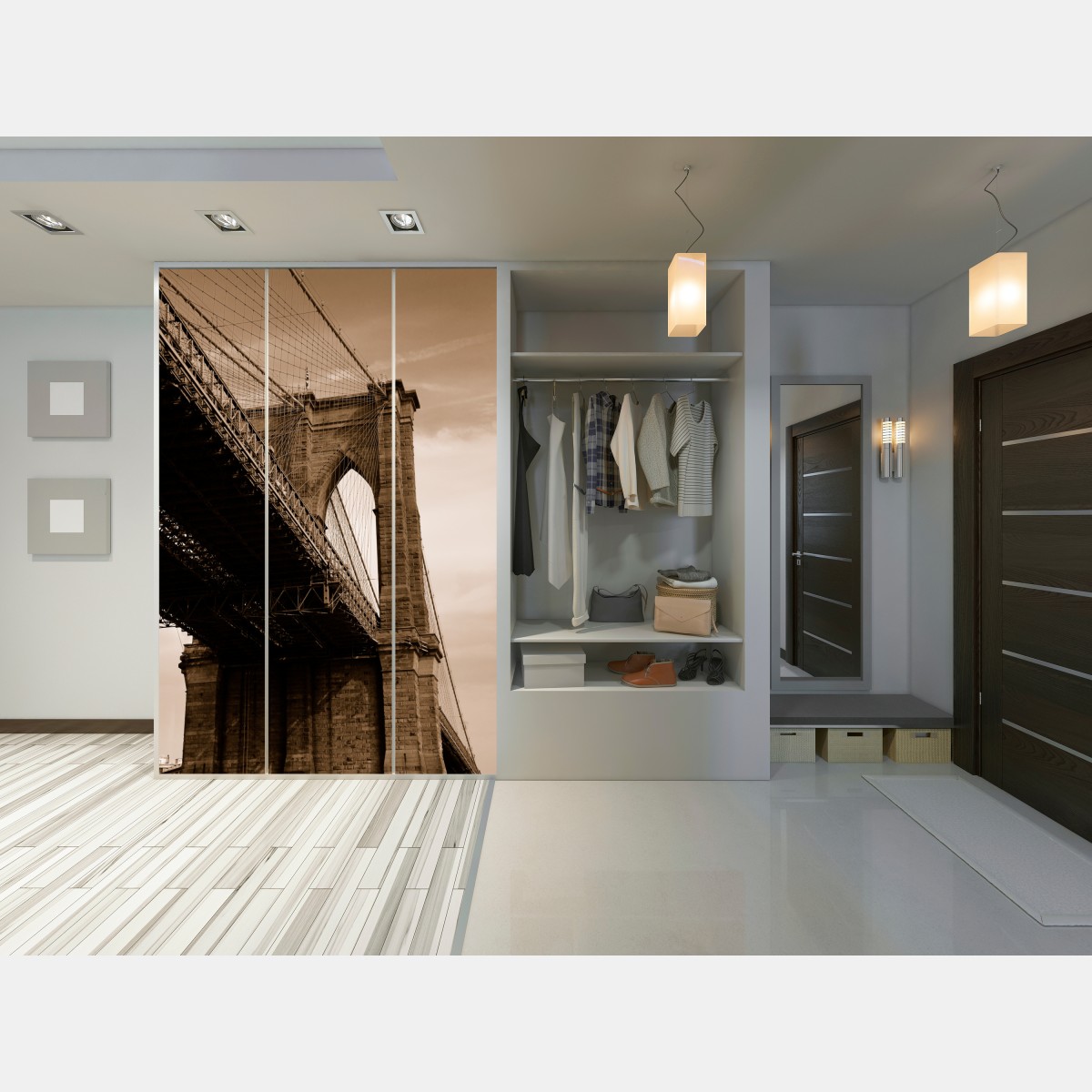 Naklejka na szafę sepia widok na Most Brookliński – Wallissimo® Naklejka na szafę sepia widok na Most Brookliński – Wallissimo®