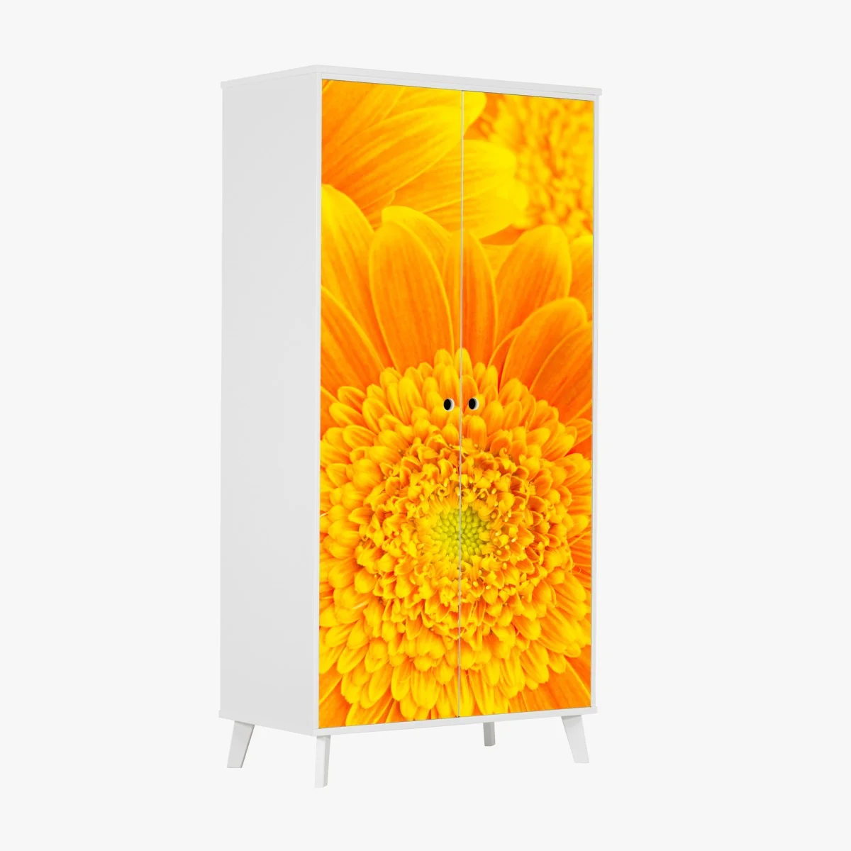 Naklejka na szafę intensywny pomarańczowy kwiat gerbery z bliska – Wallissimo® Naklejka na szafę intensywny pomarańczowy kwiat gerbery z bliska – Wallissimo®