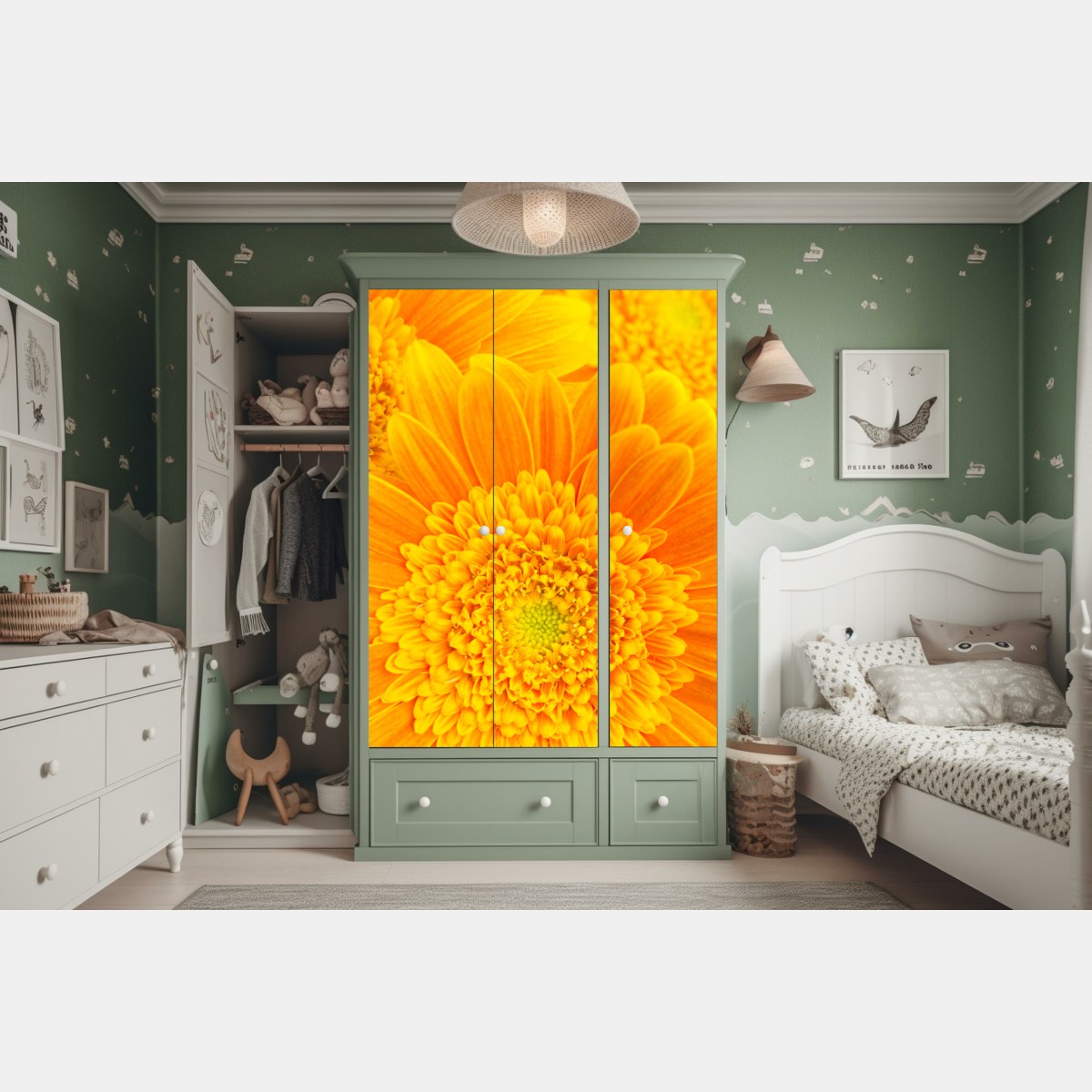 Naklejka na szafę intensywny pomarańczowy kwiat gerbery z bliska – Wallissimo® Naklejka na szafę intensywny pomarańczowy kwiat gerbery z bliska – Wallissimo®