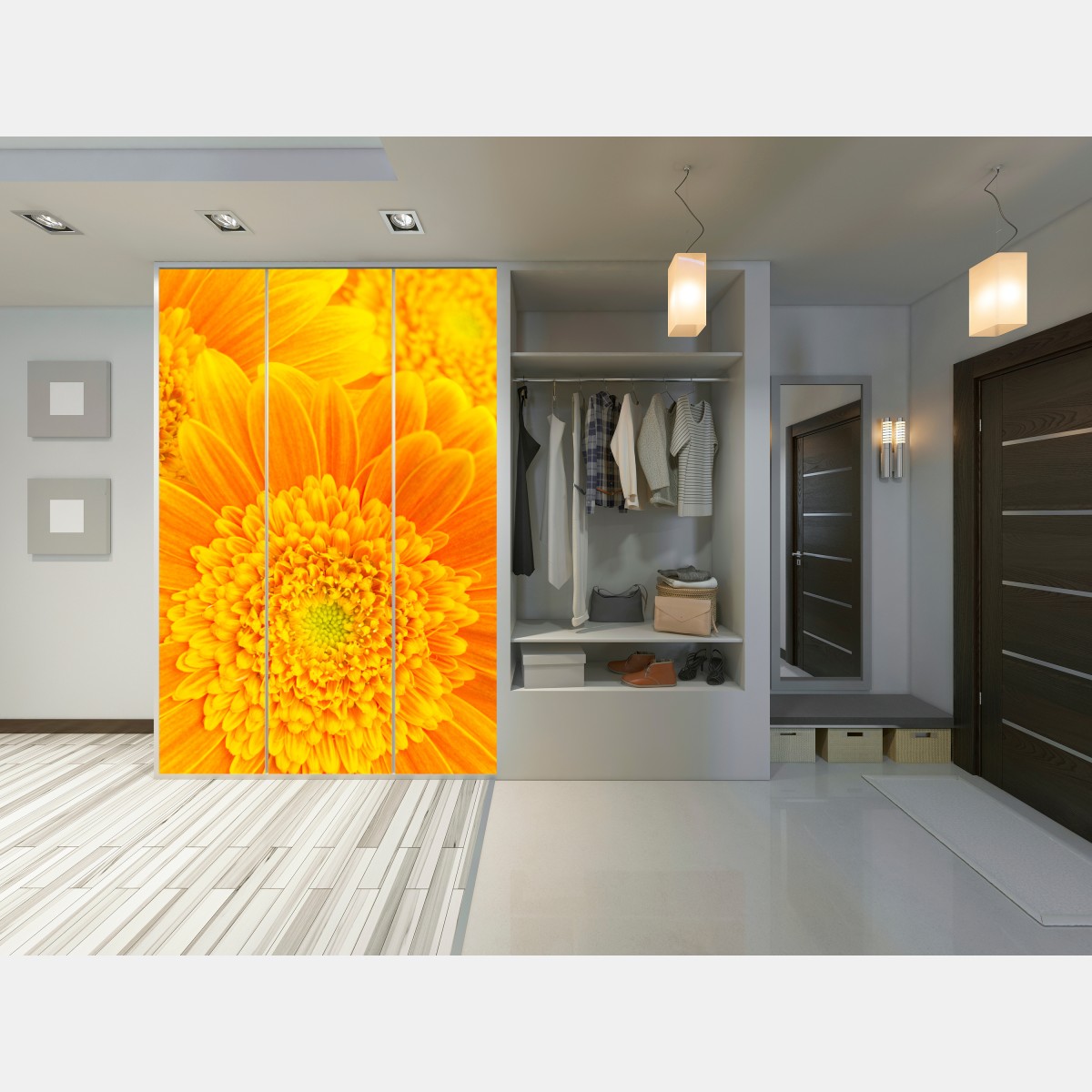 Naklejka na szafę intensywny pomarańczowy kwiat gerbery z bliska – Wallissimo® Naklejka na szafę intensywny pomarańczowy kwiat gerbery z bliska – Wallissimo®