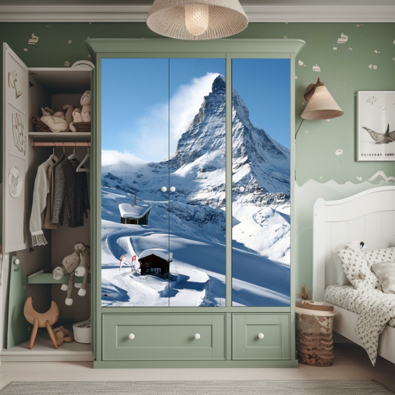 Naklejka na szafę turkusowy wzór fal ze złotymi liniami – Wallissimo®