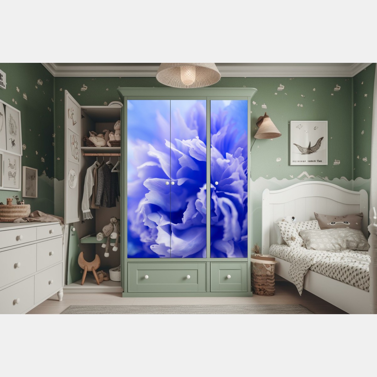 Naklejka na szafę delikatny niebieski abstrakcyjny kwiat zbliżenie – Wallissimo® Naklejka na szafę delikatny niebieski abstrakcyjny kwiat zbliżenie – Wallissimo®