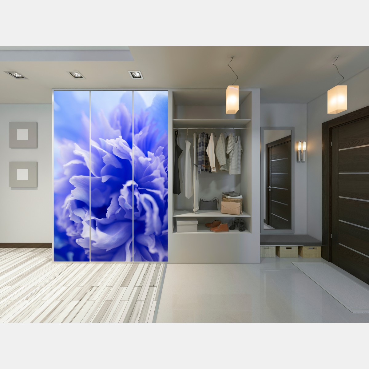 Naklejka na szafę delikatny niebieski abstrakcyjny kwiat zbliżenie – Wallissimo® Naklejka na szafę delikatny niebieski abstrakcyjny kwiat zbliżenie – Wallissimo®