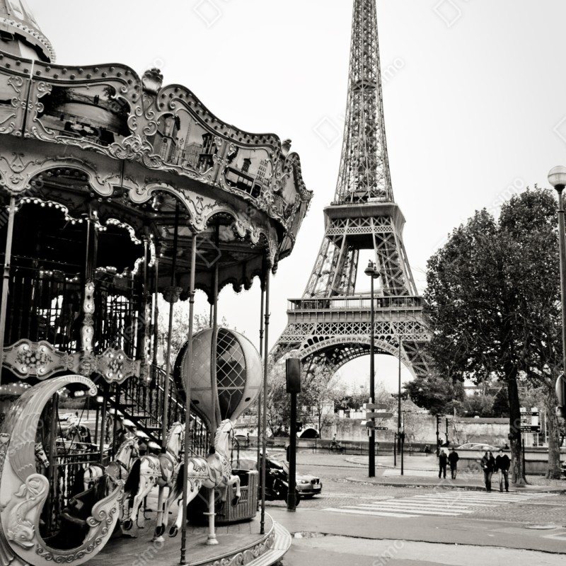 Naklejka na szafę wieża Eiffla i karuzela w Paryżu – Wallissimo® Naklejka na szafę wieża Eiffla i karuzela w Paryżu – Wallissimo®