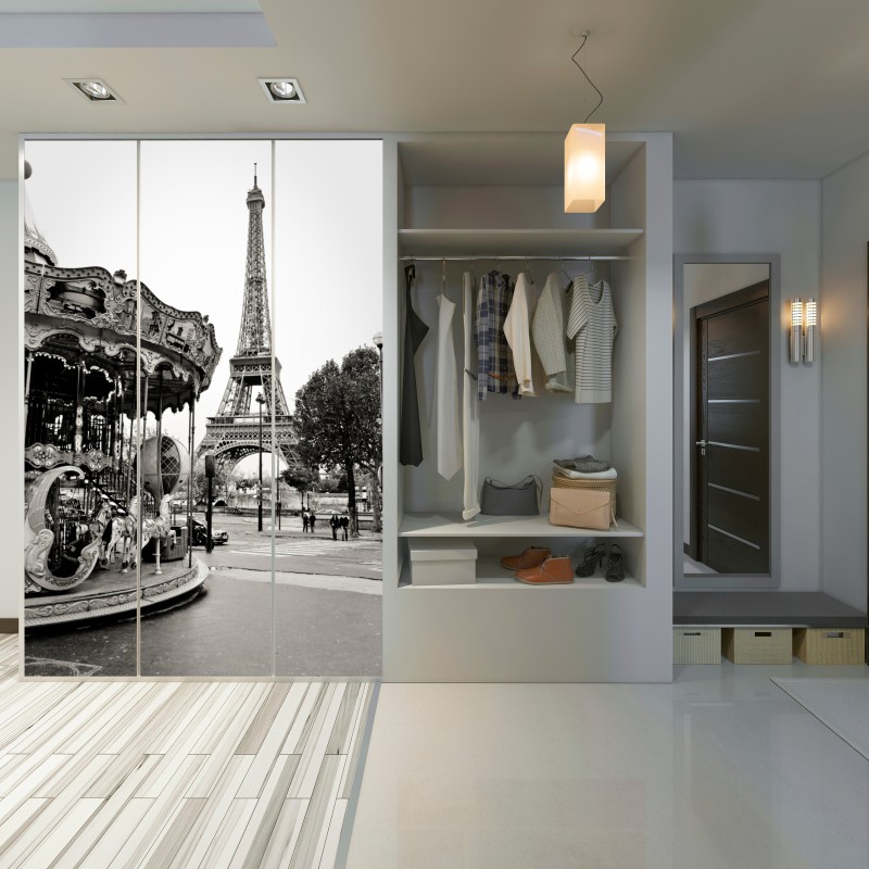 Naklejka na szafę wieża Eiffla i karuzela w Paryżu – Wallissimo® Naklejka na szafę wieża Eiffla i karuzela w Paryżu – Wallissimo®