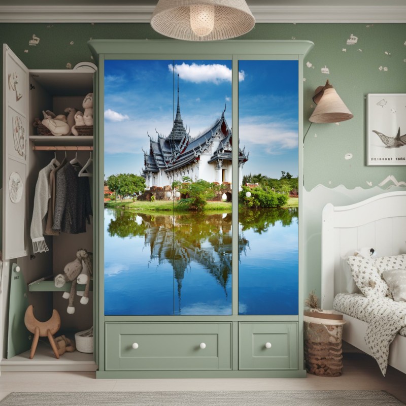 Naklejka na szafę Sanphet Prasat pałac nad jeziorem – Wallissimo® Naklejka na szafę Sanphet Prasat pałac nad jeziorem – Wallissimo®