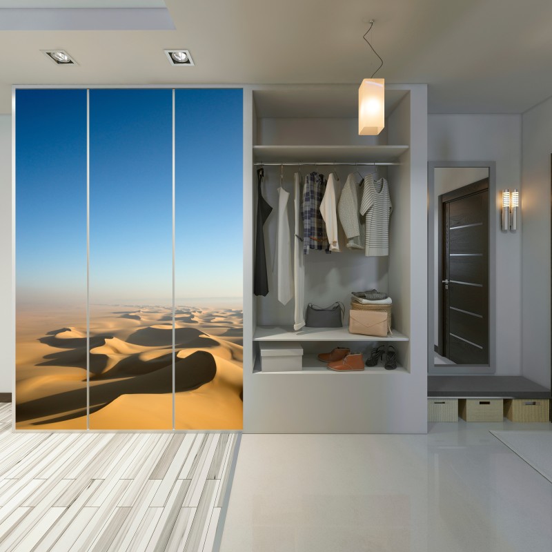 Naklejka na szafę niekończące się wydmy pustyni pod błękitnym niebem – Wallissimo® Naklejka na szafę niekończące się wydmy pustyni pod błękitnym niebem – Wallissimo®