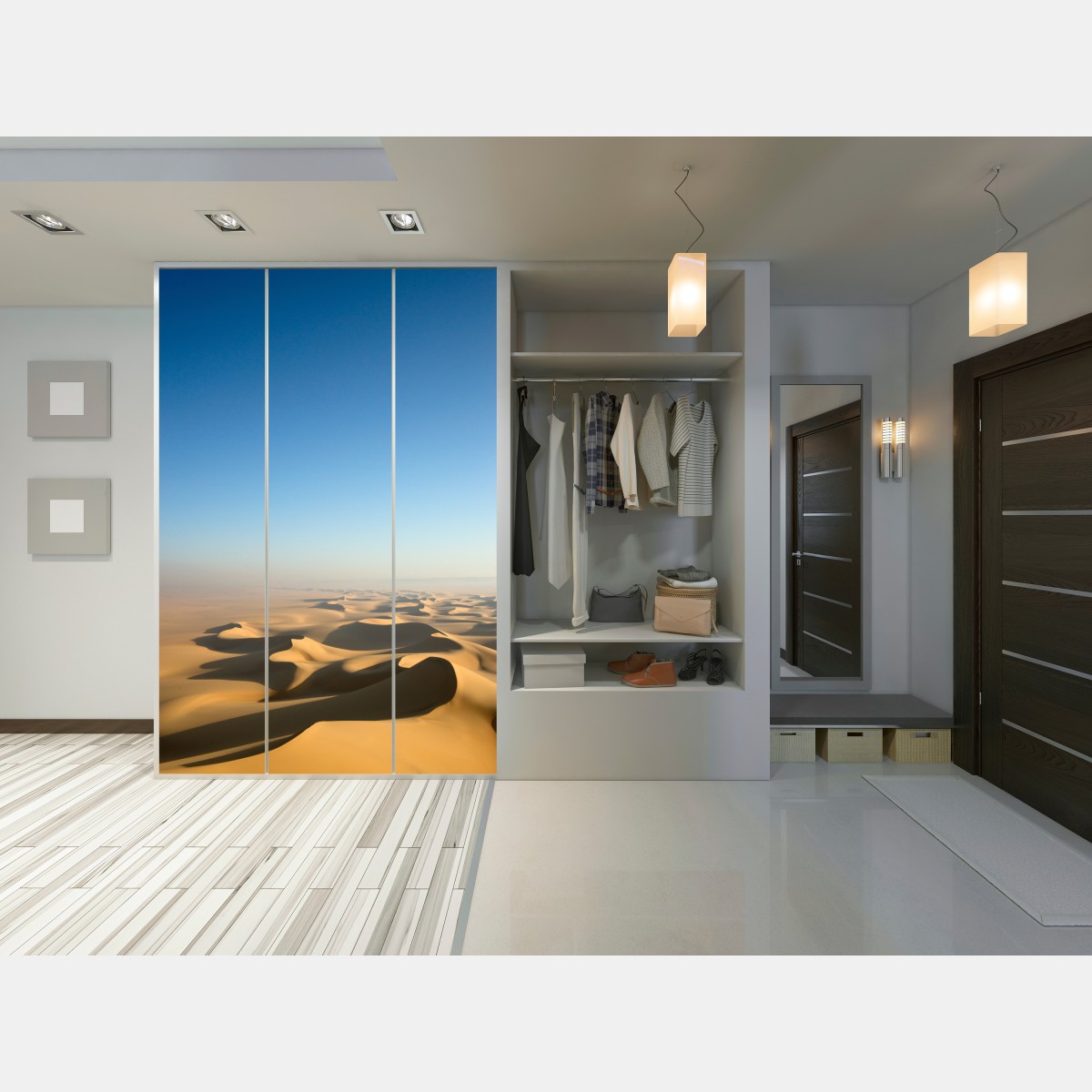 Naklejka na szafę niekończące się wydmy pustyni pod błękitnym niebem – Wallissimo® Naklejka na szafę niekończące się wydmy pustyni pod błękitnym niebem – Wallissimo®