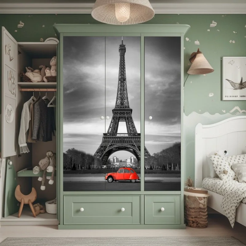 Naklejka na szafę tropikalny zachód słońca z palmami – Wallissimo®