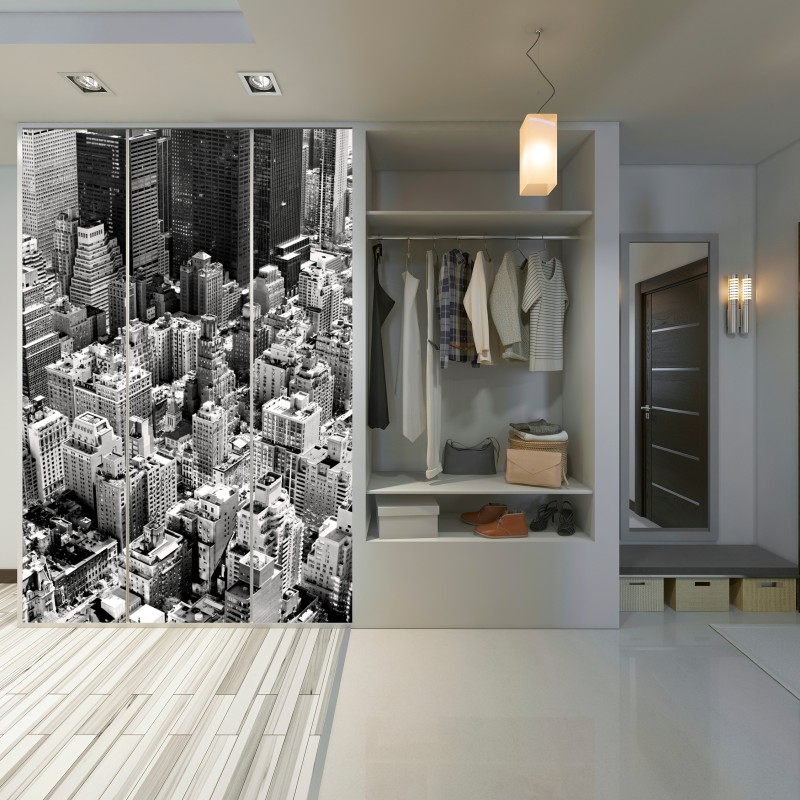 Naklejka na szafę Manhattan widok z lotu ptaka w monochromie – Wallissimo® Naklejka na szafę Manhattan widok z lotu ptaka w monochromie – Wallissimo®