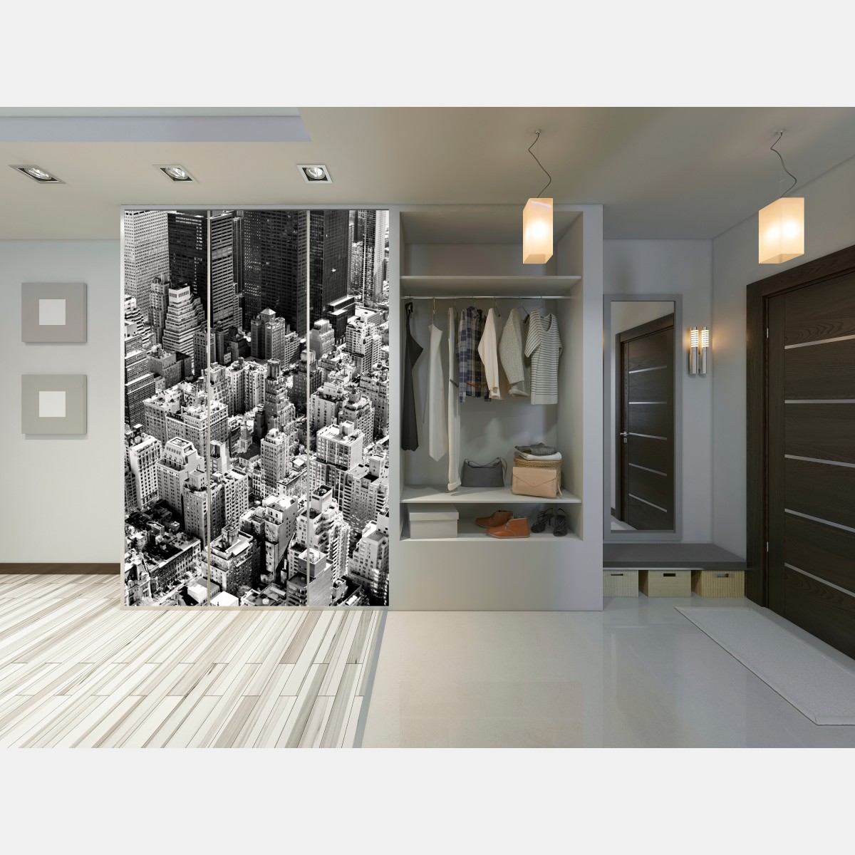 Naklejka na szafę Manhattan widok z lotu ptaka w monochromie – Wallissimo® Naklejka na szafę Manhattan widok z lotu ptaka w monochromie – Wallissimo®