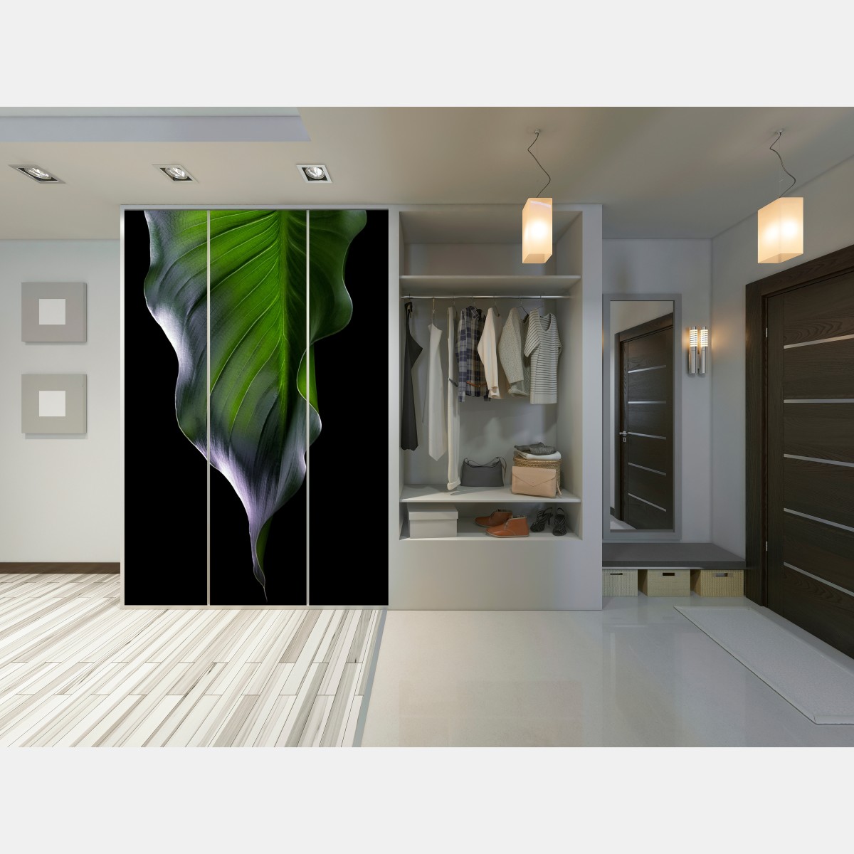Naklejka na szafę elegancki zielony liść na czarnym tle – Wallissimo® Naklejka na szafę elegancki zielony liść na czarnym tle – Wallissimo®