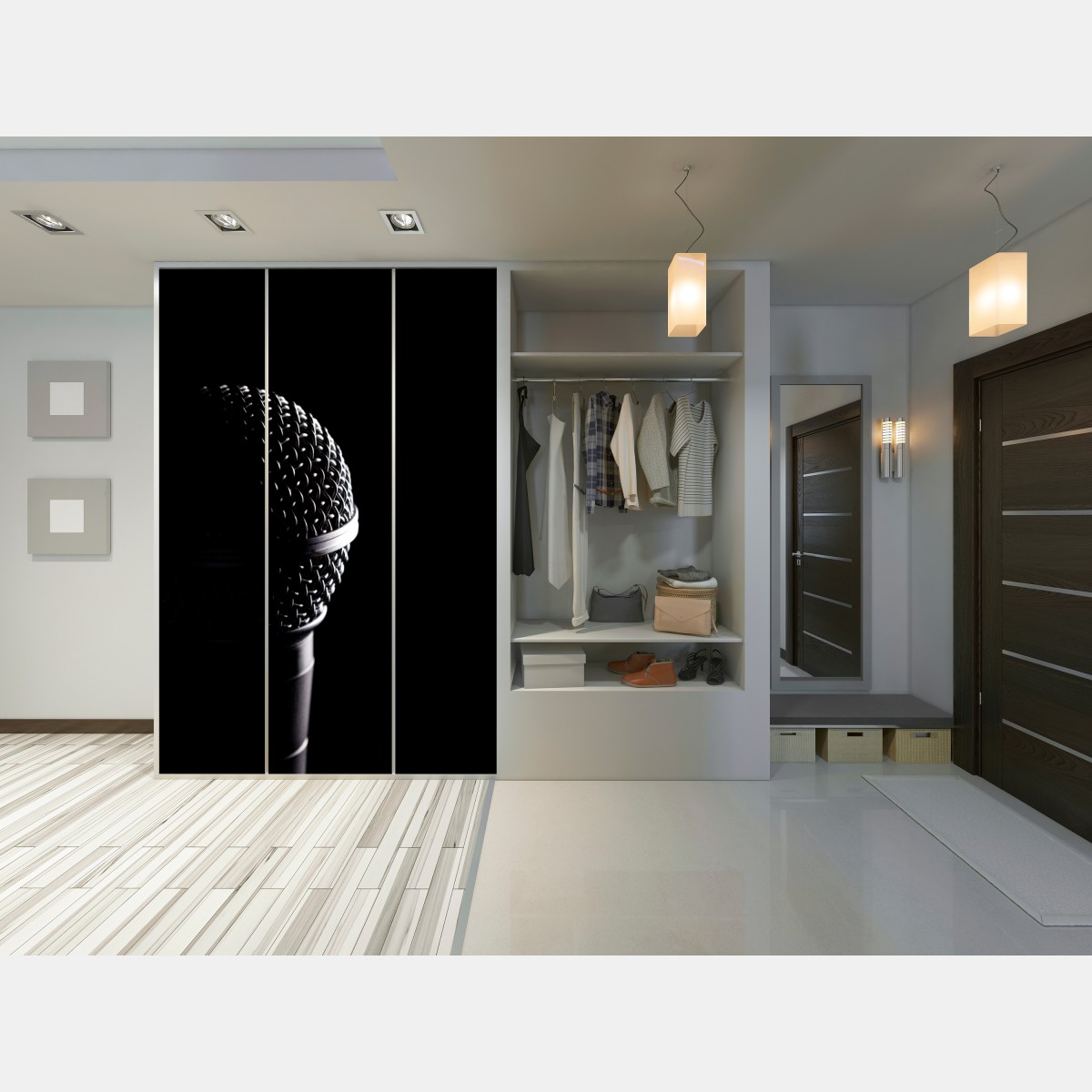 Naklejka na szafę dramatyczne zbliżenie mikrofonu – Wallissimo® Naklejka na szafę dramatyczne zbliżenie mikrofonu – Wallissimo®