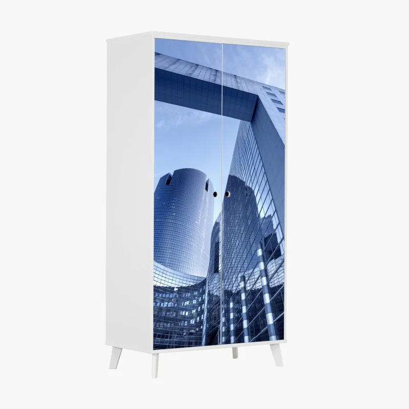 Naklejka na szafę nowoczesna niebieska panorama miejska