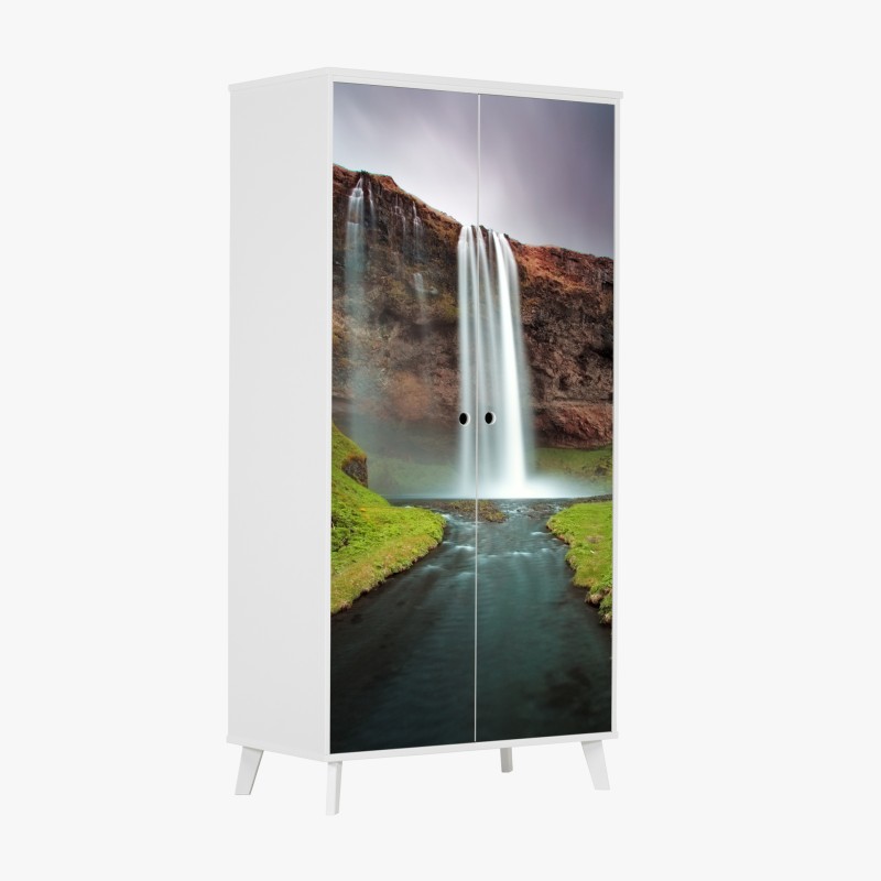 Naklejka na szafę luksusowa niebiesko-złota abstrakcja fluidalna – Wallissimo®