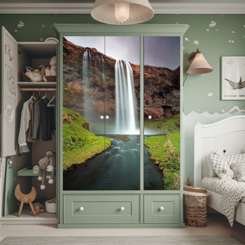 Naklejka na szafę luksusowa niebiesko-złota abstrakcja fluidalna – Wallissimo®