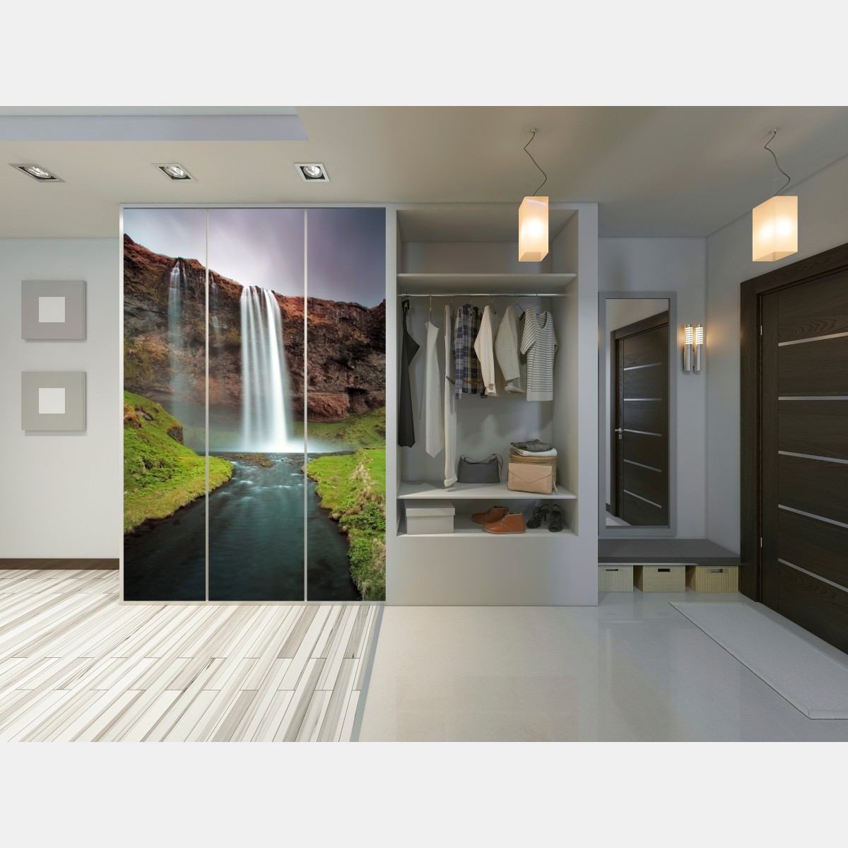 Naklejka na szafę mglisty wodospad w bujnej dolinie – Wallissimo® Naklejka na szafę mglisty wodospad w bujnej dolinie – Wallissimo®