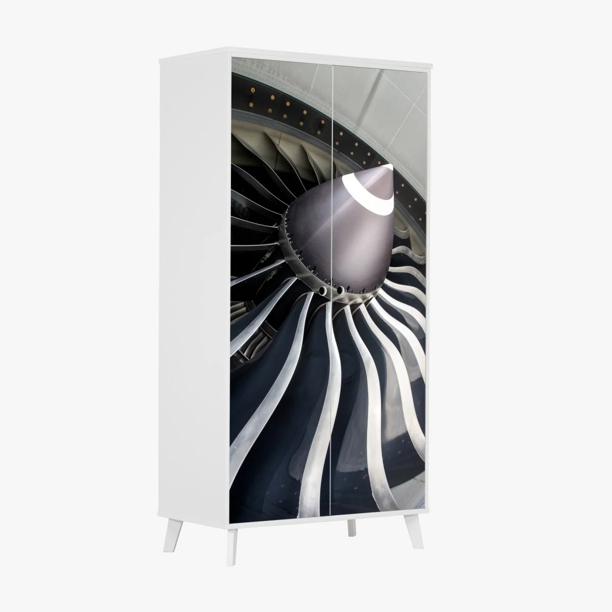 Naklejka na szafę zbliżenie na turbinę silnika odrzutowego – Wallissimo® Naklejka na szafę zbliżenie na turbinę silnika odrzutowego – Wallissimo®