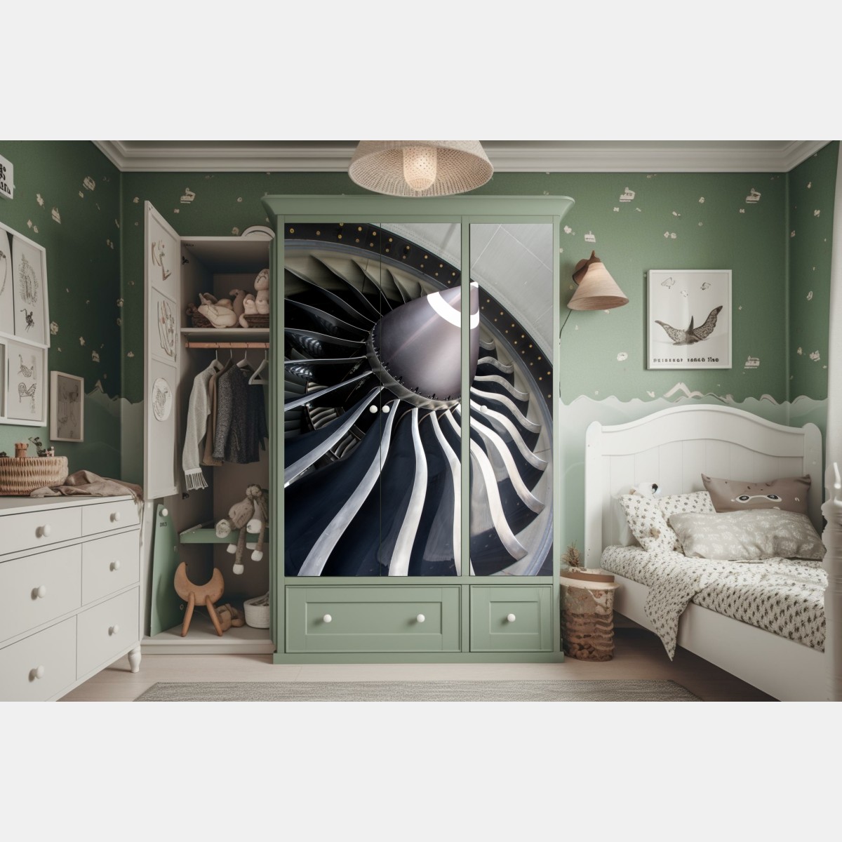 Naklejka na szafę zbliżenie na turbinę silnika odrzutowego – Wallissimo® Naklejka na szafę zbliżenie na turbinę silnika odrzutowego – Wallissimo®