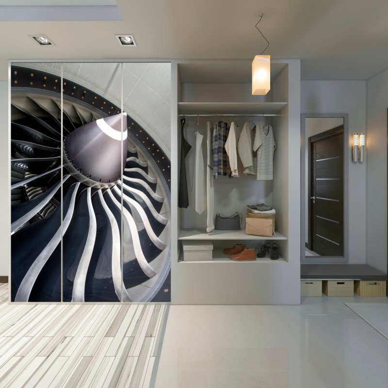 Naklejka na szafę zbliżenie na turbinę silnika odrzutowego – Wallissimo® Naklejka na szafę zbliżenie na turbinę silnika odrzutowego – Wallissimo®