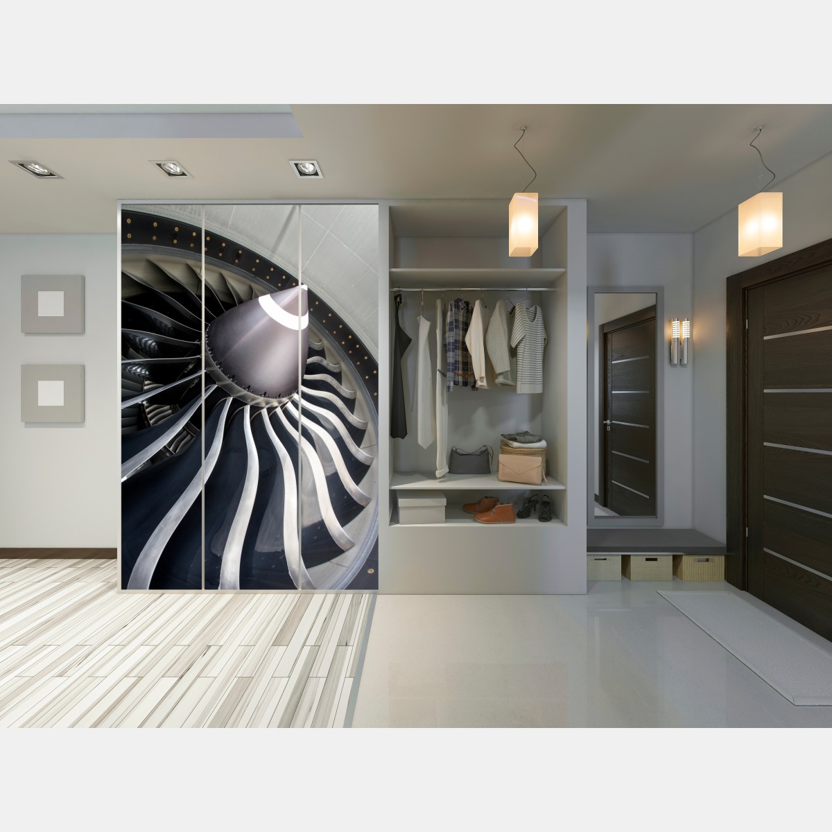 Naklejka na szafę zbliżenie na turbinę silnika odrzutowego – Wallissimo® Naklejka na szafę zbliżenie na turbinę silnika odrzutowego – Wallissimo®