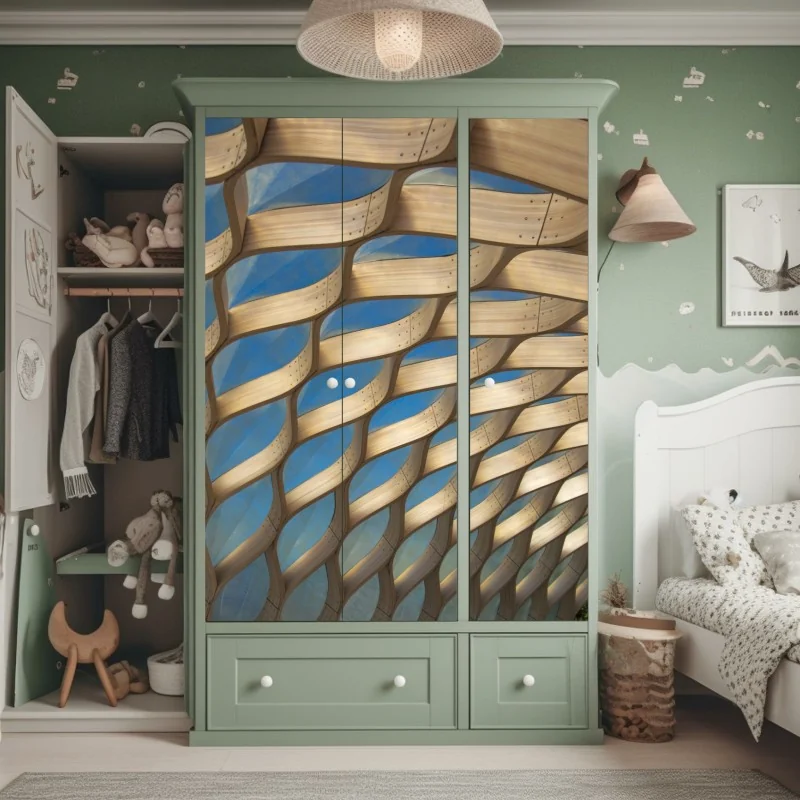 Naklejka na szafę drewniany ażurowy daszek w Chicago – Wallissimo® Naklejka na szafę drewniany ażurowy daszek w Chicago – Wallissimo®