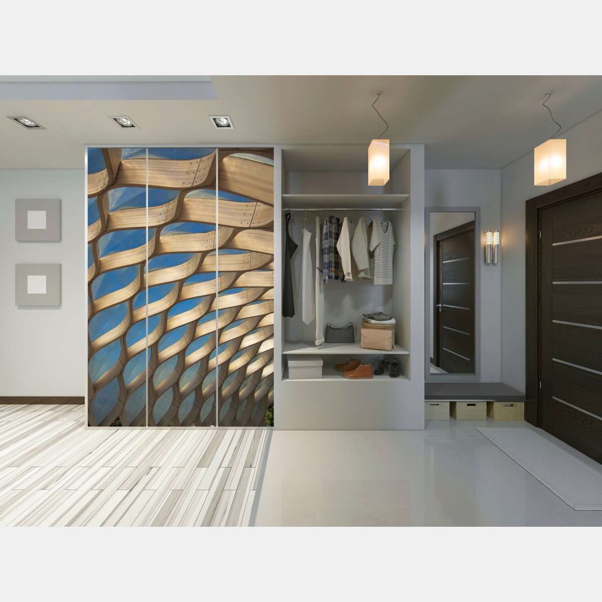 Naklejka na szafę drewniany ażurowy daszek w Chicago – Wallissimo® Naklejka na szafę drewniany ażurowy daszek w Chicago – Wallissimo®