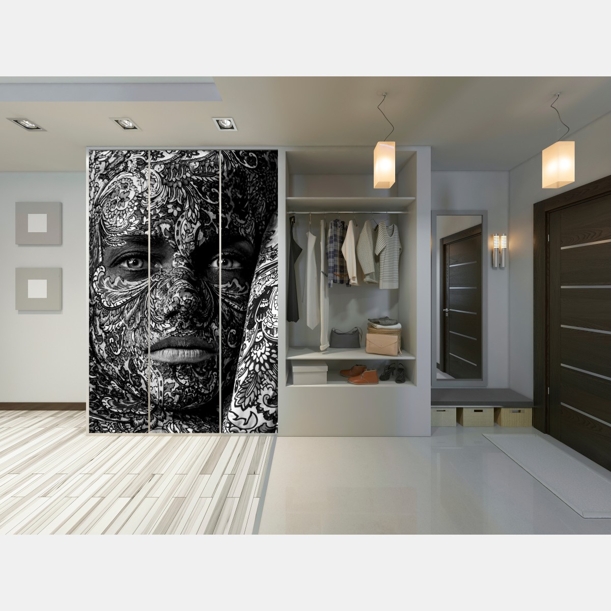 Naklejka na szafę ornamentalny portret z kwiatowymi wzorami – Wallissimo® Naklejka na szafę ornamentalny portret z kwiatowymi wzorami – Wallissimo®